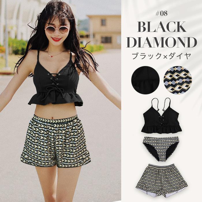 新品☆3L♪黒系♪水着5点セット♪ビスチェ×バンドゥビキニ♪短パン☆s890 ビキニ 水着 レディース 体型カバー タンキニ ショートパンツ 3