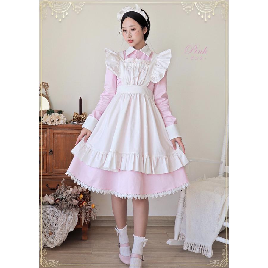 メイド服 コスプレ 衣装 ピンク ブルー ブラック 膝丈 ロング メイド服 コスプレ 衣装 ピンク ブルー ブラック 膝丈 ロング