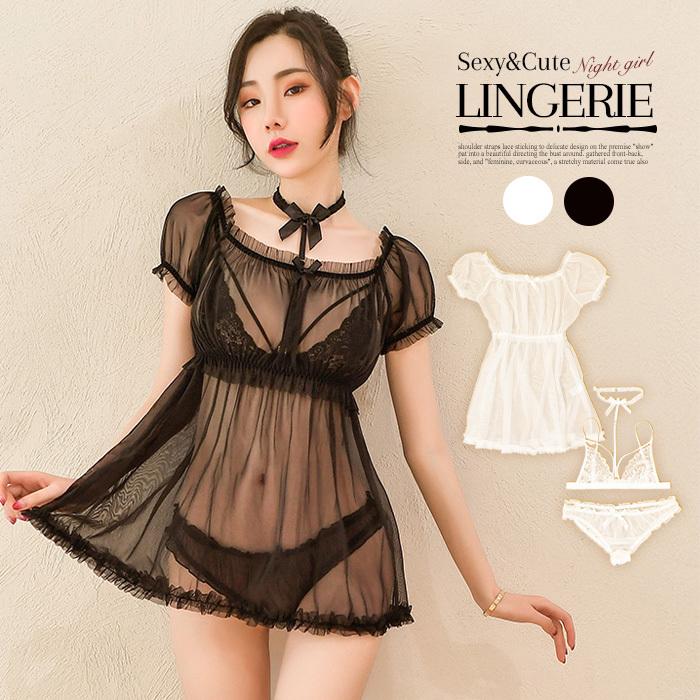 セクシーランジェリー シースルー ベビードール チュール ブラセット セクシーコスチューム セクシー ブラジャー ショーツ 黒 白 大人 女性 下着 Mf79 夢line 通販 Yahoo ショッピング