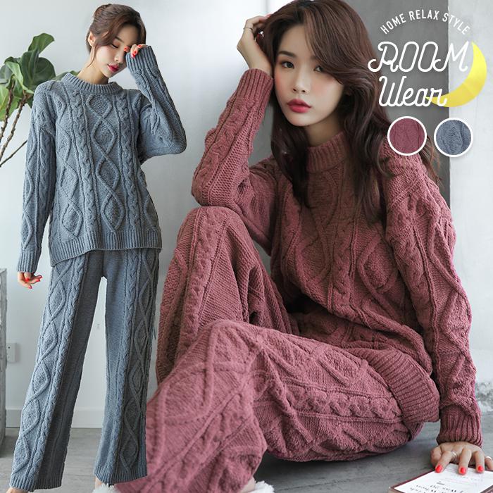 パジャマ ニット ルームウェア 上下セット 冬 長袖 もこもこ もこもこ 可愛い ニットパジャマ おしゃれ フリーサイズ ゆったり 大人 Os51 夢line 通販 Yahoo ショッピング