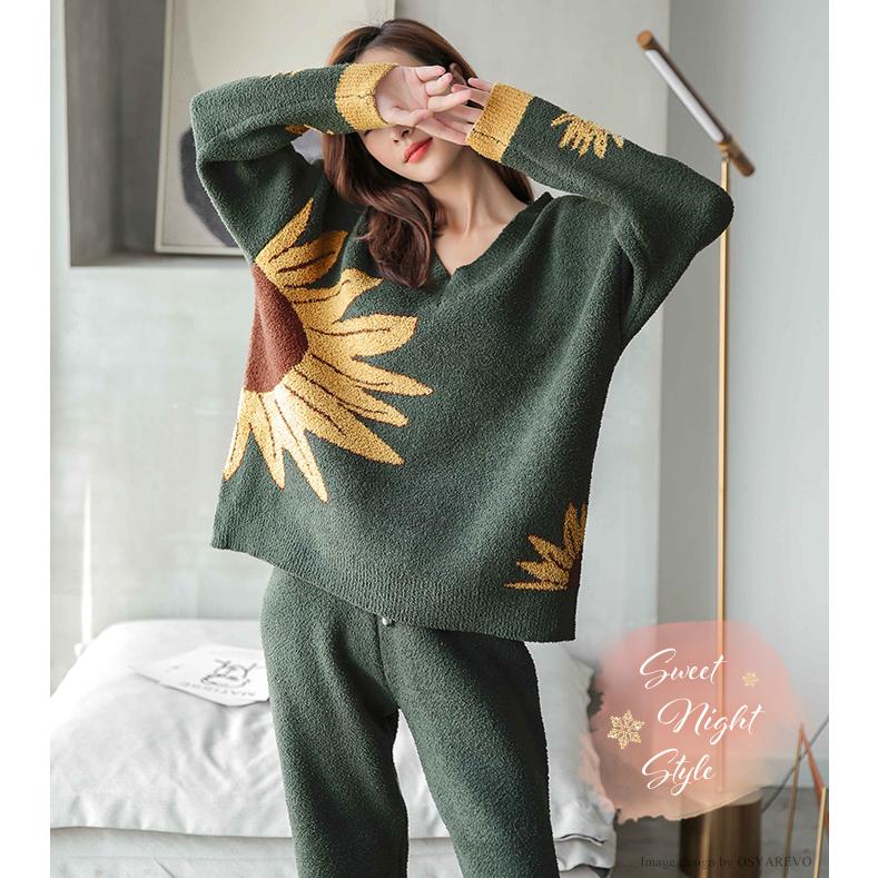 ルームウェア レディース 冬 もこもこ もこもこ 部屋着 パジャマ 上下 セット 柄 長袖 グリーン ひまわり 可愛いパジャマ ヒマワリ Os 夢line 通販 Yahoo ショッピング