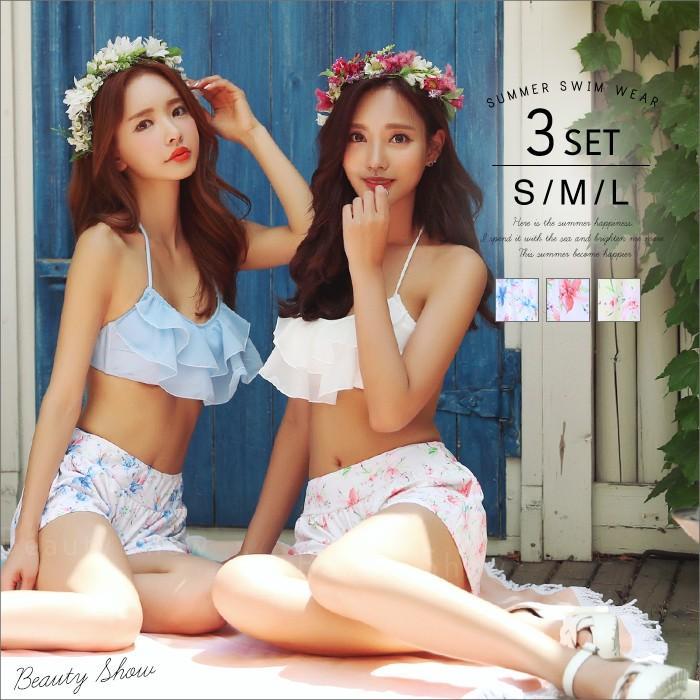 返品交換不可商品 水着 フリル バンドゥビキニ ショートパンツ 3点セット 体型カバー水着 S M L Sw812 夢line 通販 Yahoo ショッピング