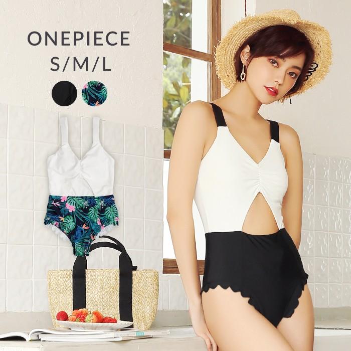 返品交換不可商品 フロントオープン スカラップワンピース水着 レディース水着 黒 白 無地 ボタニカル Swyz1840 夢line 通販 Yahoo ショッピング