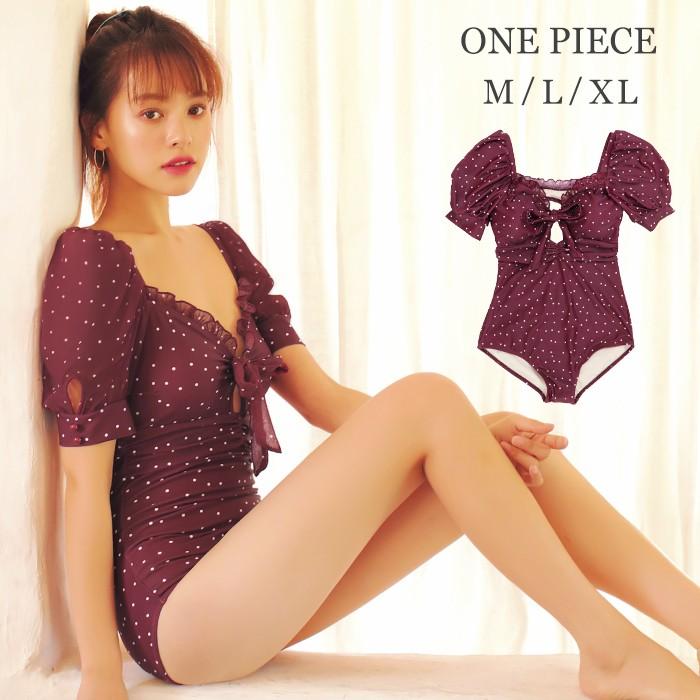 水着 レディース ワンピース 体型カバー かわいい 通販 袖付き ドット柄 パフスリーブ 5分袖 水玉 30代 代 ママ 大人可愛い レトロ水着 Mizugi Viki031 夢line 通販 Yahoo ショッピング