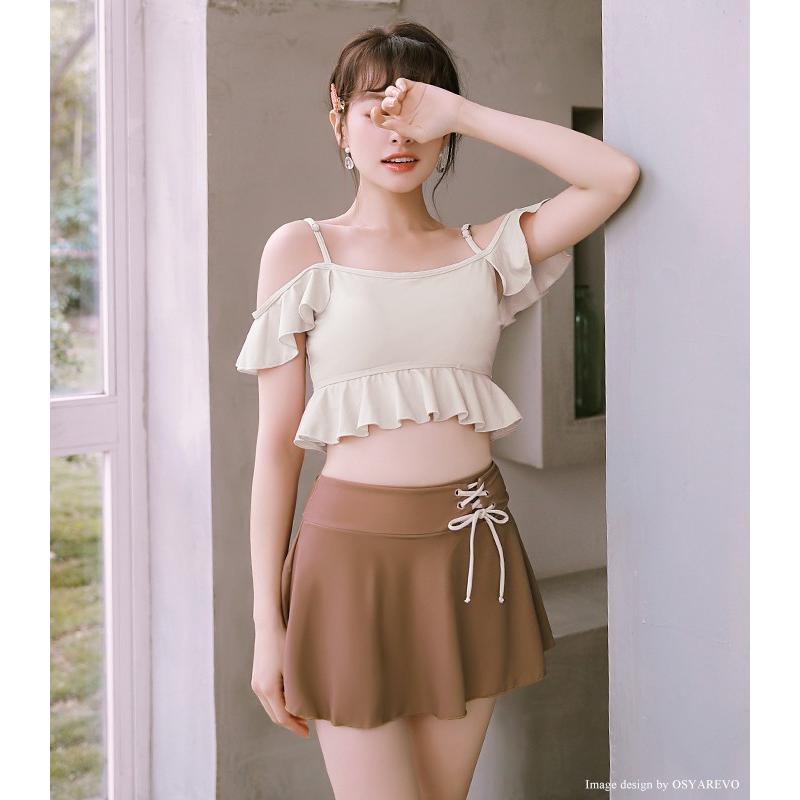 水着 レディース 体型カバー タンキニ オフショル ビキニ ショートパンツ一体型スカート 無地 フリル かわいい 通販 人気 セパレート Viki1 夢line 通販 Yahoo ショッピング