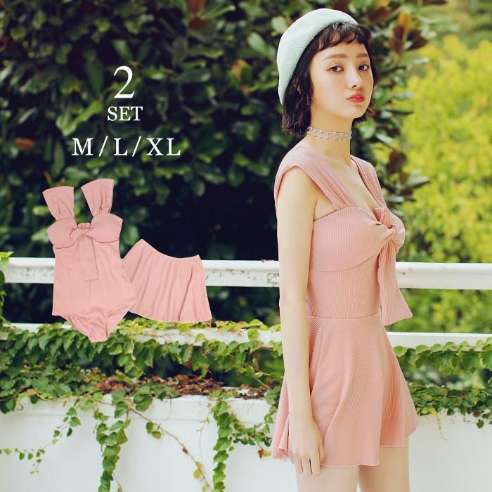 水着 体型カバー モノキニ リブツイスト ワンピース オトナ女子 モテ ピンク Viki 夢line 通販 Yahoo ショッピング