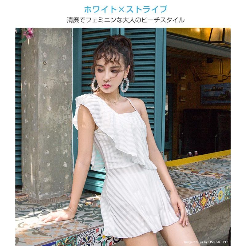 ラメストライプ アシンメトリー フリルワンピース水着 レディース ショーツ付き 太もも カバー トレンド水着 体型カバー水着 Viki 夢line 通販 Yahoo ショッピング