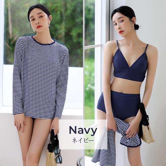 クーポン利用で4 980円 水着 レディース 長袖 ラッシュガード 付き ビキニ ３点セット 代 30代 40代 体型カバー ボーダー ラッシュt ワイヤーなし Vikij21 夢line 通販 Yahoo ショッピング