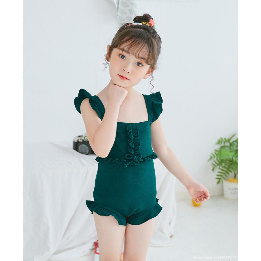 水着子供 子供水着 キッズ 女の子 ワンピース おしゃれ 子供水着ワンピース キッズ水着ワンピース 子ども水着 グリーン シアーショルダー 可愛い 長袖 付き Vikit029 夢line 通販 Yahoo ショッピング