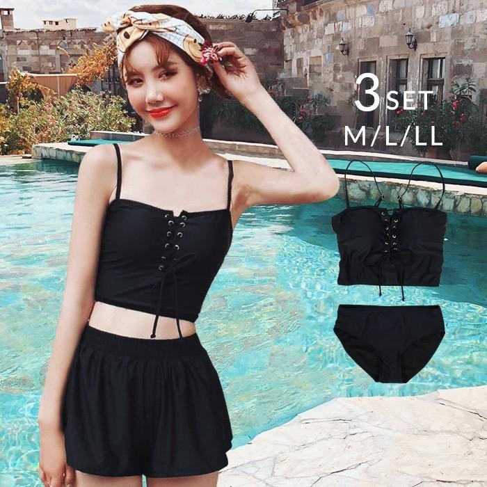 レースアップ ビスチェスイムウェア 水着 レディース ビスチェビキニ タンキニ 黒 Yms 夢line 通販 Yahoo ショッピング