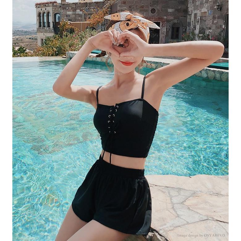 レースアップ ビスチェスイムウェア 水着 レディース ビスチェビキニ タンキニ 黒 Yms 夢line 通販 Yahoo ショッピング