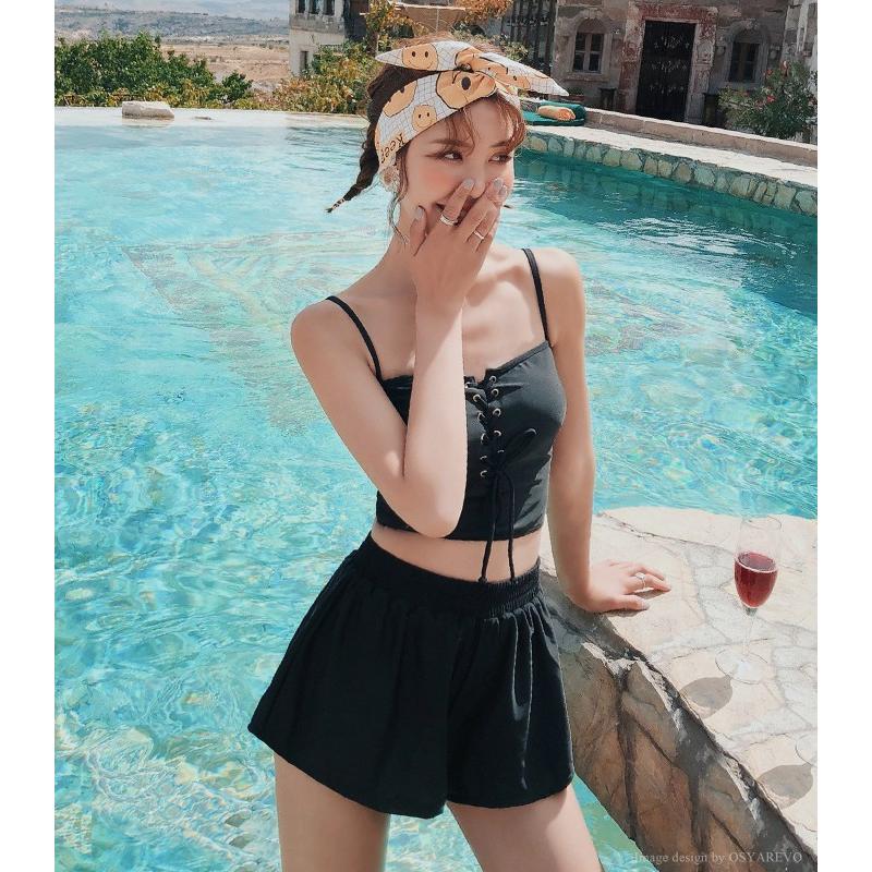 レースアップ ビスチェスイムウェア 水着 レディース ビスチェビキニ タンキニ 黒 Yms 夢line 通販 Yahoo ショッピング