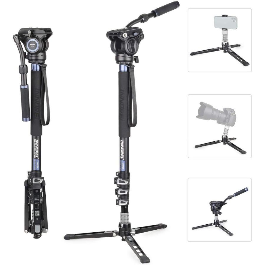 22春夏新色 Innorel モノポッド スタンド 一脚 ビデオ 撮影用 フリュード雲台 F60 卓上三脚 可変式 360度パノラマ レバーロック 四段伸 All Mode Com