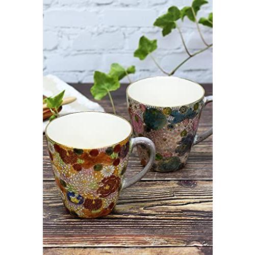 九谷焼 ペア マグカップ 花詰 陶器 食器 日本製 ブランド 美品