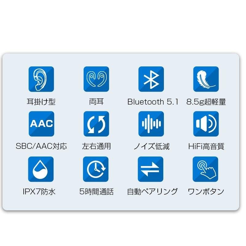 bluetooth イヤホン 両耳 耳掛け 自動ペアリング マイク内蔵 Siri対応 5時間連続駆動 AACノイズキャンセリング ワイヤレス イヤホン(A1C5PROHe)｜yumenomori｜04