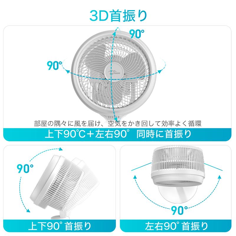 【先着100名・クーポンで7980円】2024 扇風機 サーキュレーター dcモーター AI自動モード 静音 首振り 4モード 3段階風量 空気清浄 20dB 上下/左右90°首振り｜yumenomori｜07