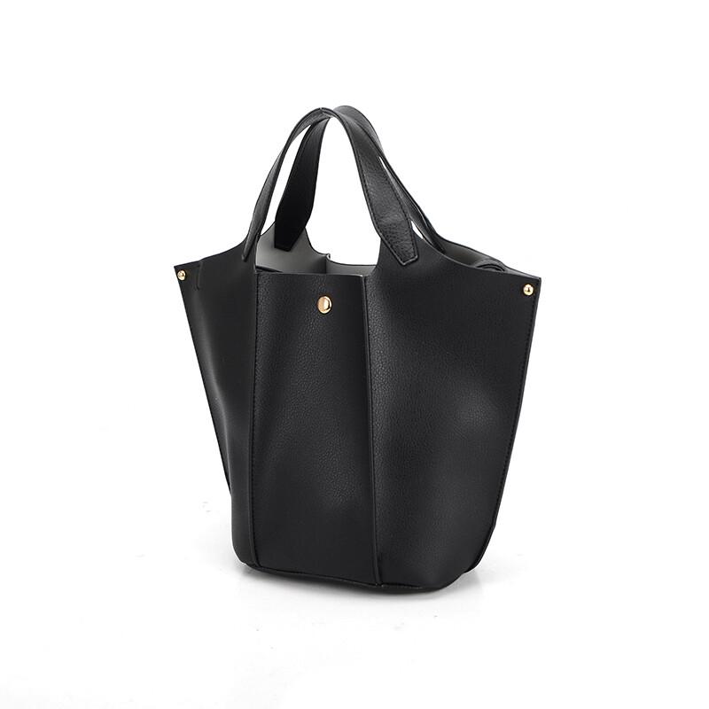 洗練されたデザインバケツ型2way手提げバッグ【カプシーヌ】/ブラック