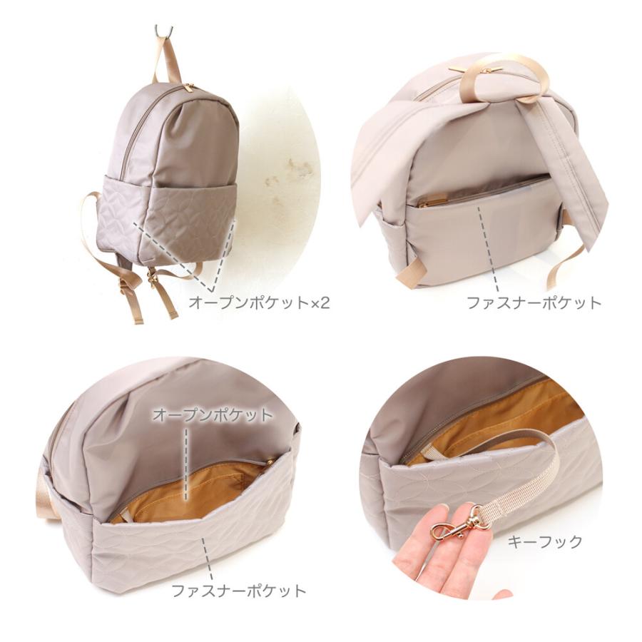 9ポケット華やかで上品なサークルフラワーキルトリュック（ブラック