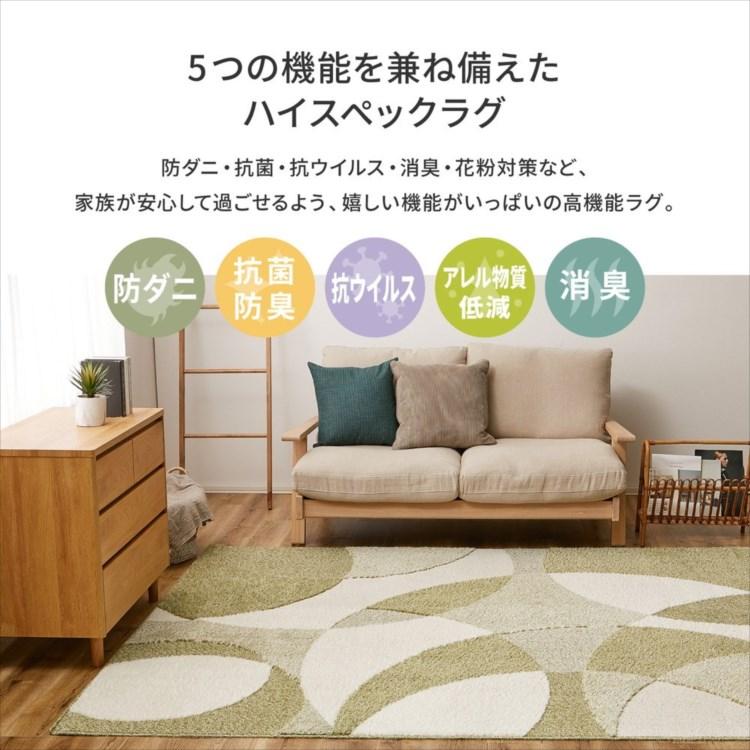 国産高機能ラグ ジャスト 約190×190cm 防ダニ 抗菌 防臭 抗ウイルス 消