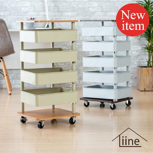 未使用】弘益 キッチンワゴン スチール×ウッド 3段キャスター付き収納