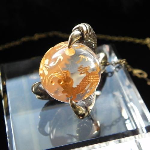 ドラゴンクロー＆龍彫り水晶ネックレス メンズネックレス 水晶 