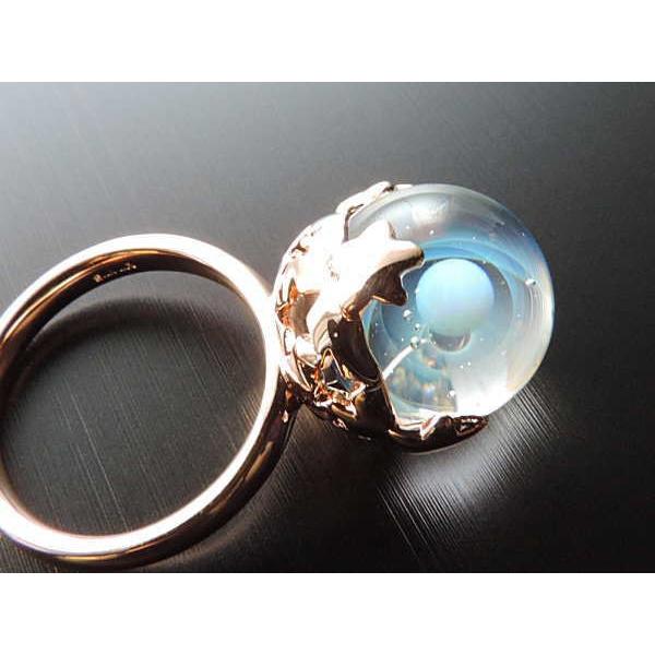 1点物 オリジナル ホワイトオパール入り 宇宙ガラスリング ピンク