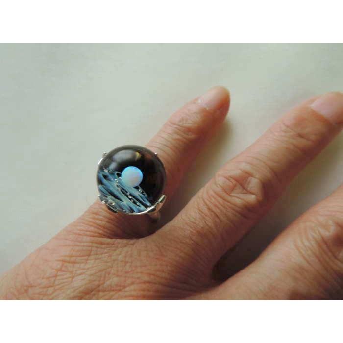 1点物 オリジナル ホワイトオパール入り 宇宙ガラスリング ピンク