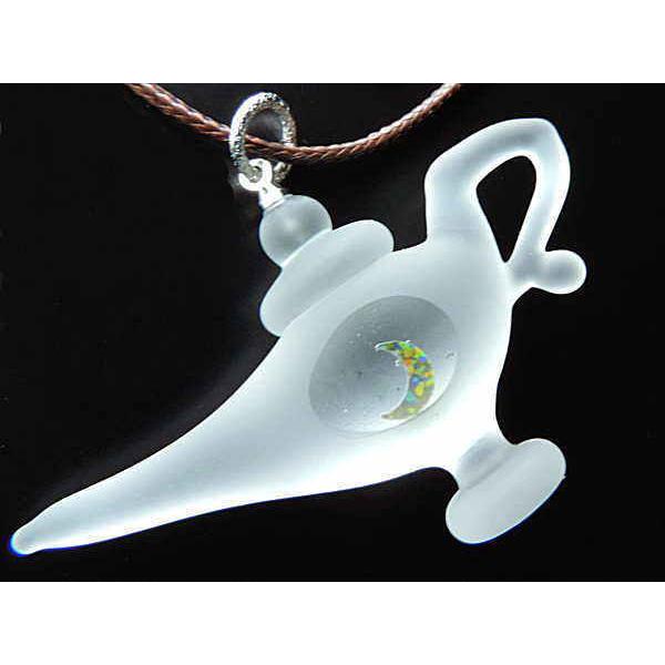 1点物、ブラックオパール入り 魔法のランプネックレス ガラス製