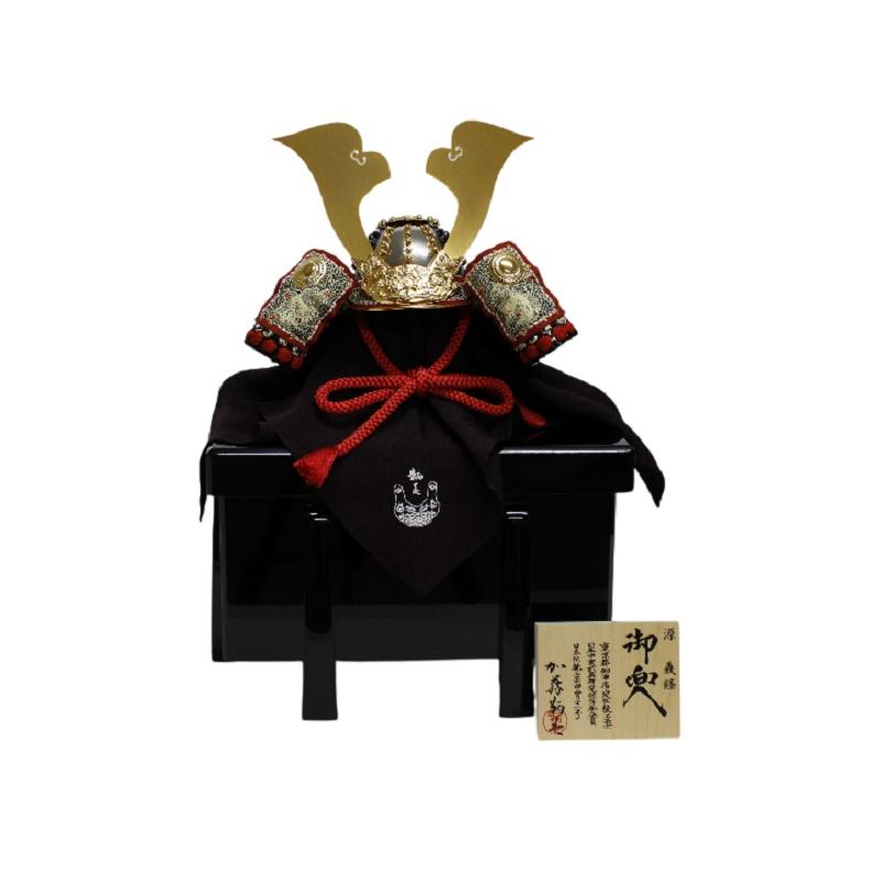 兜平飾り　加藤鞆美作　1/3　源義経　牡丹兜合せ鉢（正絹萌葱裾濃） F57-157H_4