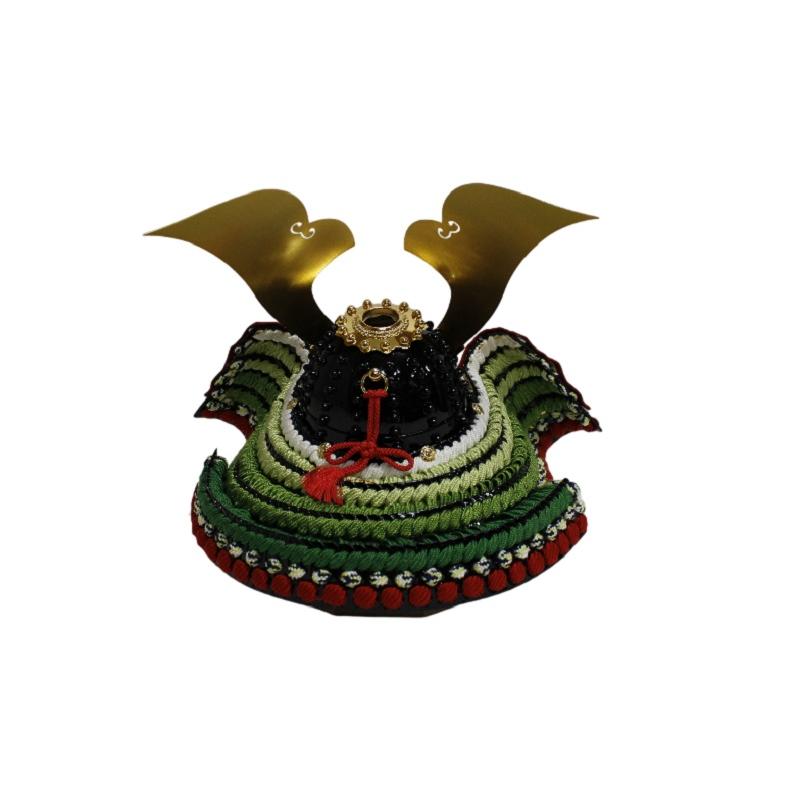 兜平飾り　加藤鞆美作　1/3　源義経　牡丹兜合せ鉢（正絹萌葱裾濃） F57-157H_6