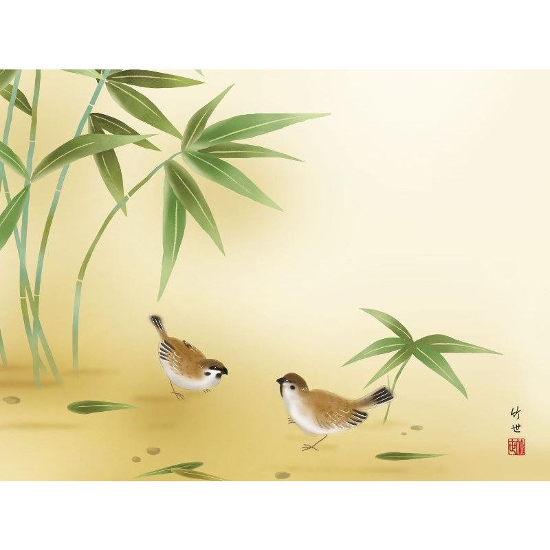 日本画 鳥と花 竹製フレーム sk-k9-064.jpg