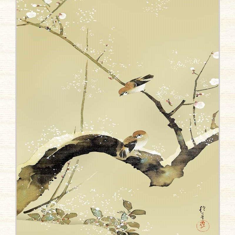 日本の名画 酒井抱一 梅、雀 F8 [g4-bn146-F8] : 人形のゆめさき