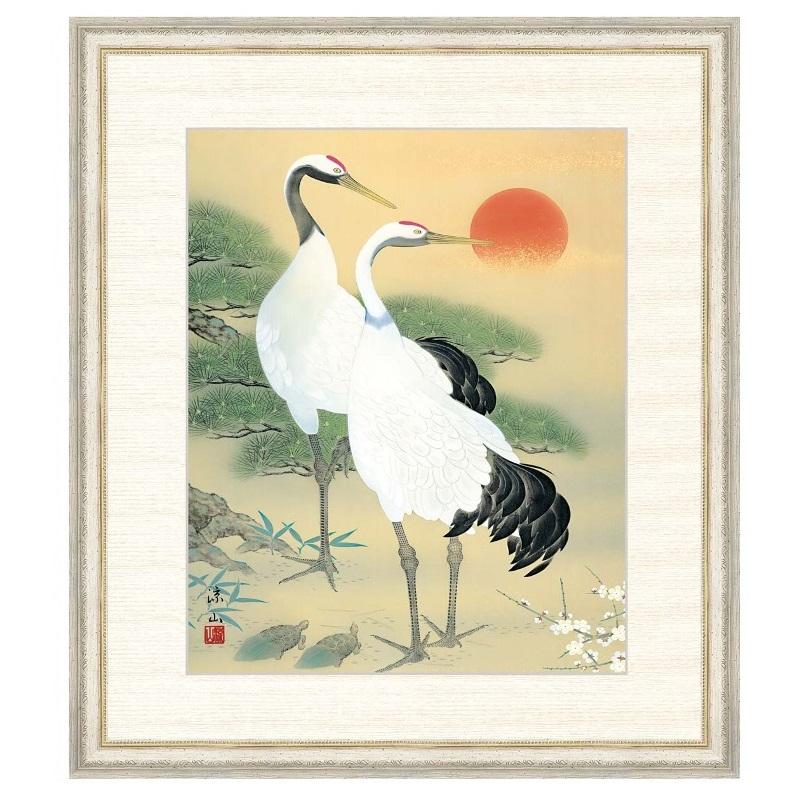 鶴亀 日本画 掛け軸 松竹梅鶴亀 絹本 花鳥図 鳥獣 日本画 絵画 日本