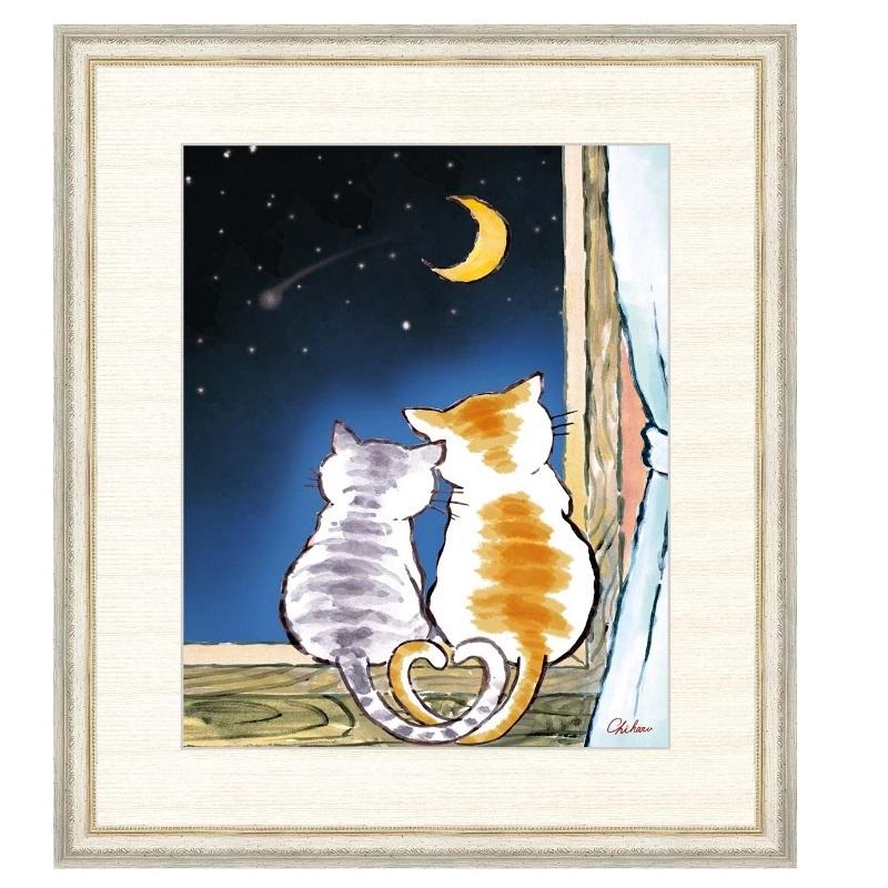 インテリアアート 千春（ちはる） 三日月夜のねこ F8 [g4-an061-F8