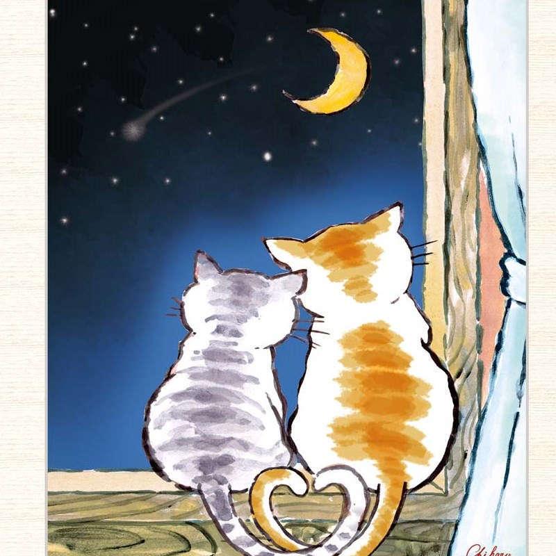 インテリアアート 千春（ちはる） 三日月夜のねこ F8 [g4-an061-F8