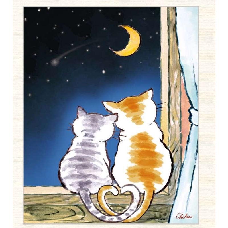 インテリアアート 千春（ちはる） 三日月夜のねこ F8 [g4-an061-F8
