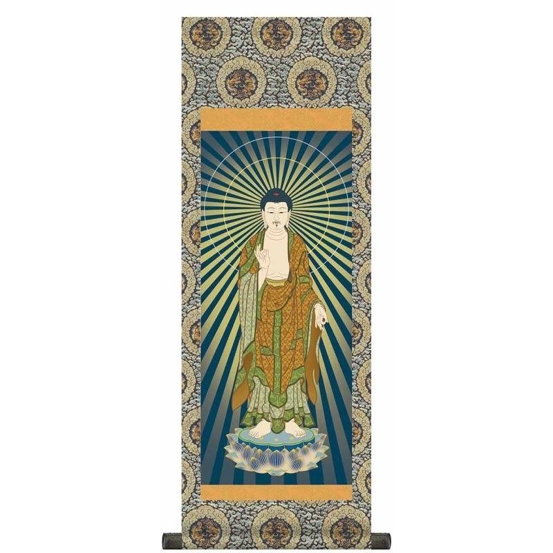 法要掛軸 阿弥陀如来   掛軸単品    大    H6-055-dt  代引っ張ること不可 美術、工芸品-日本画-絵画