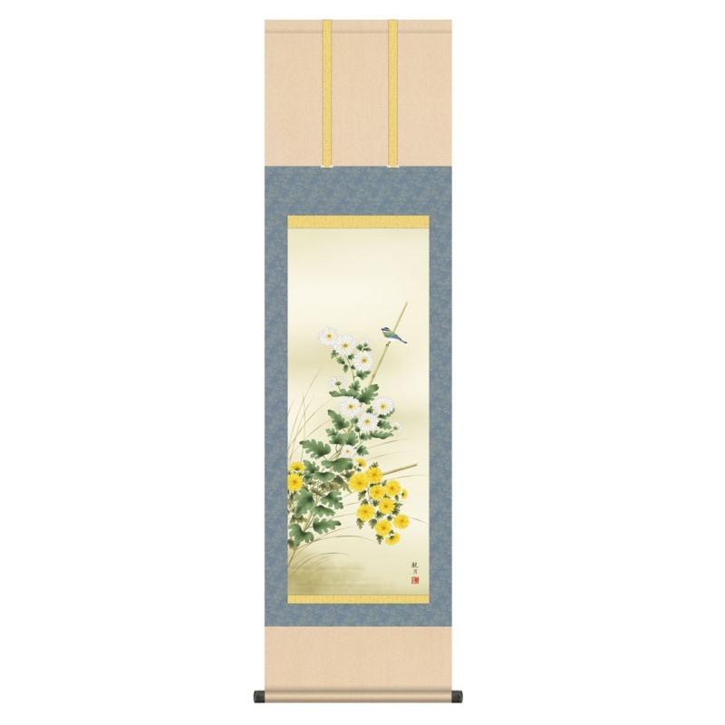 掛軸 日本画 花鳥画 森山観月 キクの花 きくか 尺三 KZ3MA4-154 (代引っ張ること不可) 美術、工芸品-楽器、手芸、コレクション-掛け軸