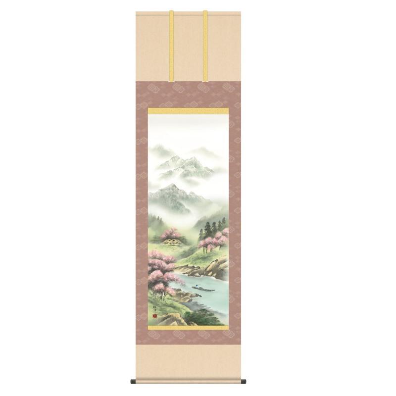 掛軸 日本画 山水画 田口紅洋 桜花潤春 おうかじゅんしゅん 尺五 KZ3B4-19A (代引き不可)
