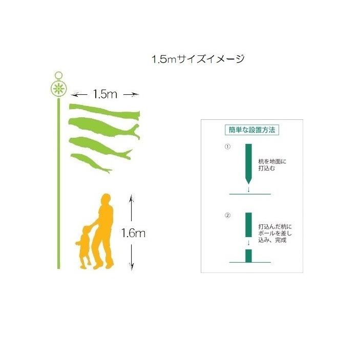徳永 鯉のぼり 庭園用 ガーデンセット  杭打込式 ポールフルセット 1.5m鯉3匹  京錦  京鶴吹流しの画像