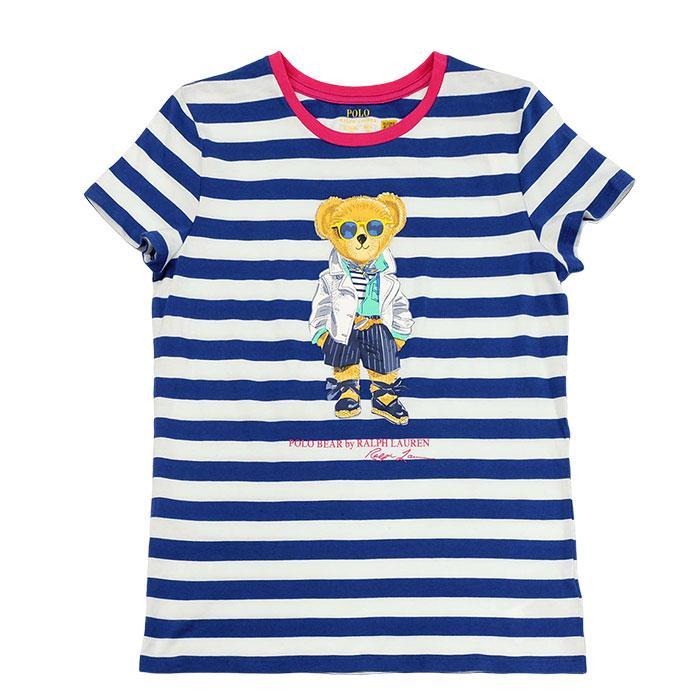 ポロ ラルフローレン Tシャツ 半袖 ポロベア- レディース ブランド 綿100％ ボーダー 青X白 キャップスリープ ガールズサイズ #313926000｜yumesse｜04