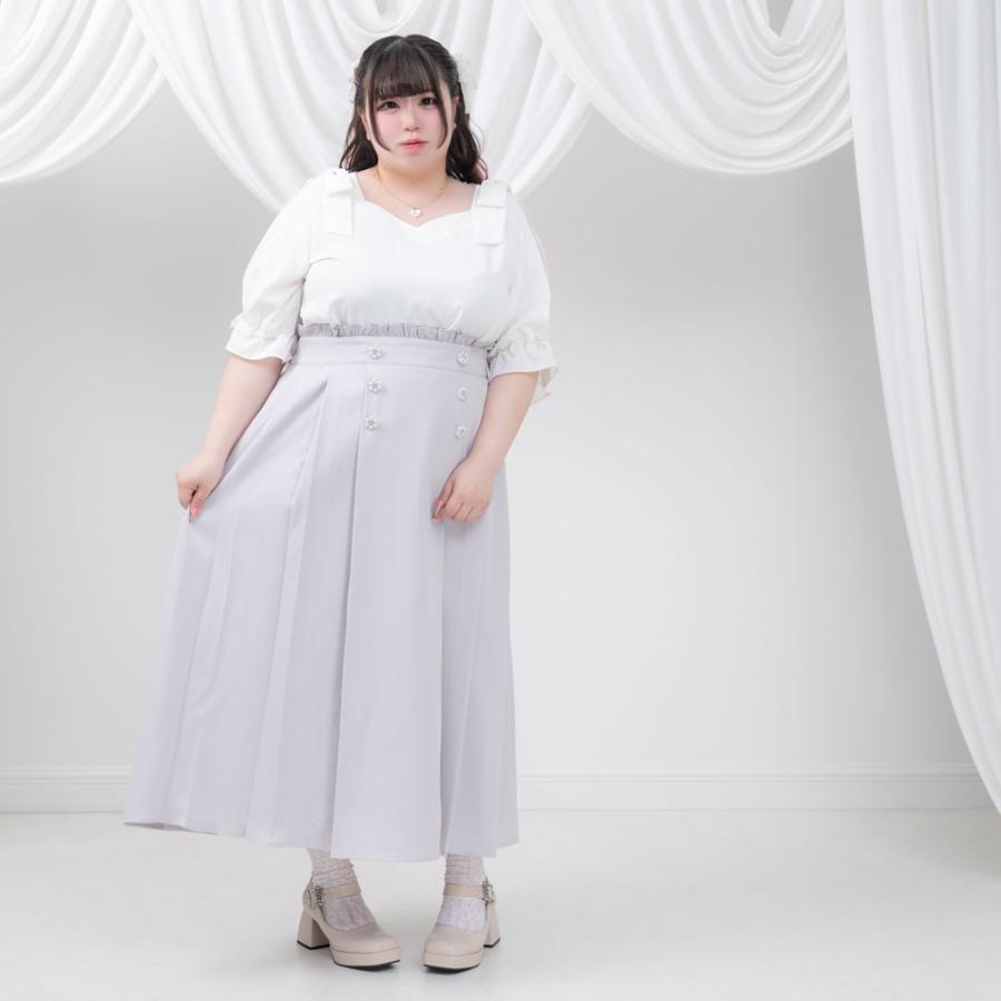 ビッグリボンプリーツスカート 膝丈 ロング フレア スカート 