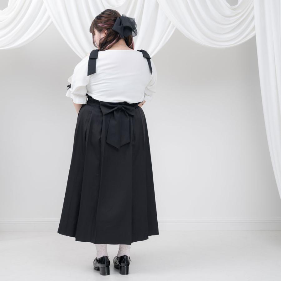 ビッグリボンプリーツスカート 膝丈 ロング フレア スカート 