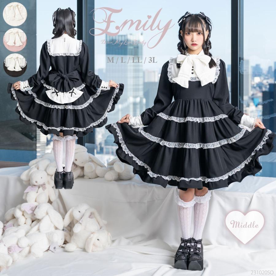 エミリーフリルワンピース middle M L LL 3L ワンピース フリル リボン  