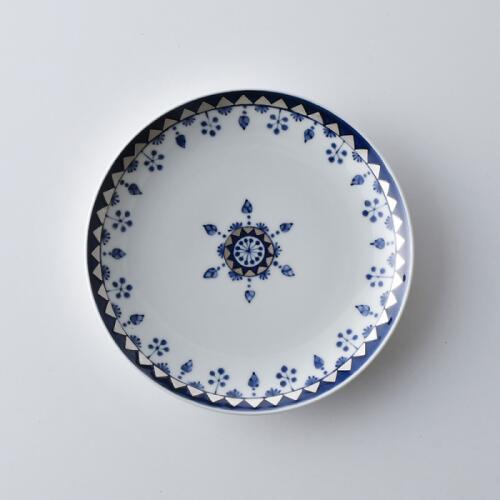 藍青（らんせい）飾り銀彩プレート185（18.5cm）波佐見焼 【林九郎窯