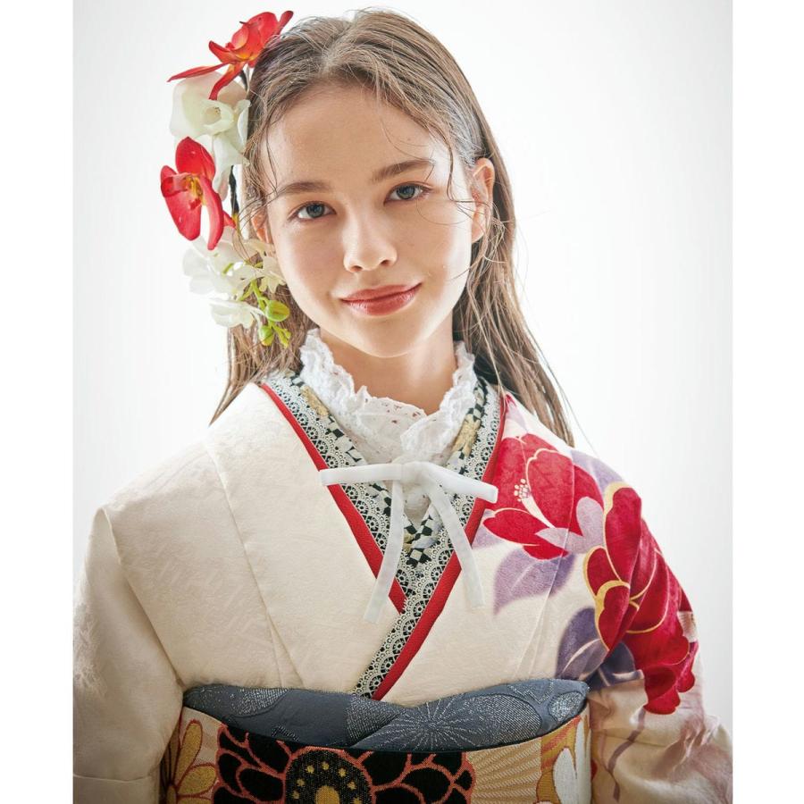 振袖 未仕立て お誂え 新品 成人式 ブランド Vサンク クリーム 椿に花