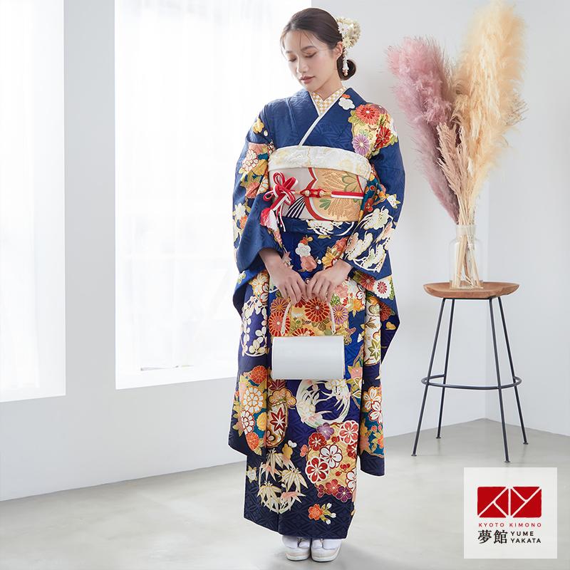 C*s様 正絹 振袖 友禅 吉澤織物 丹後ちりめん 未仕立て品 仮絵羽 振袖 未仕立て お誂え 新品 成人式 ブランド 吉澤の友禅 紺 吉澤の本格