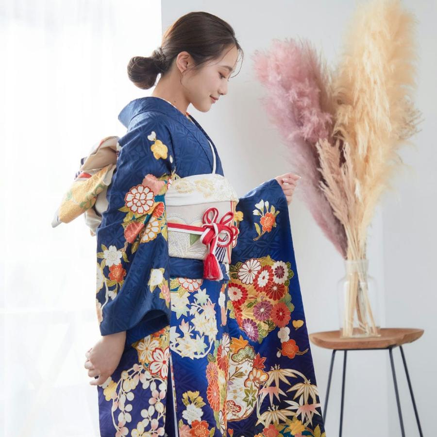 振袖 未仕立て お誂え 新品 成人式 ブランド 吉澤の友禅 紺 吉澤の本格