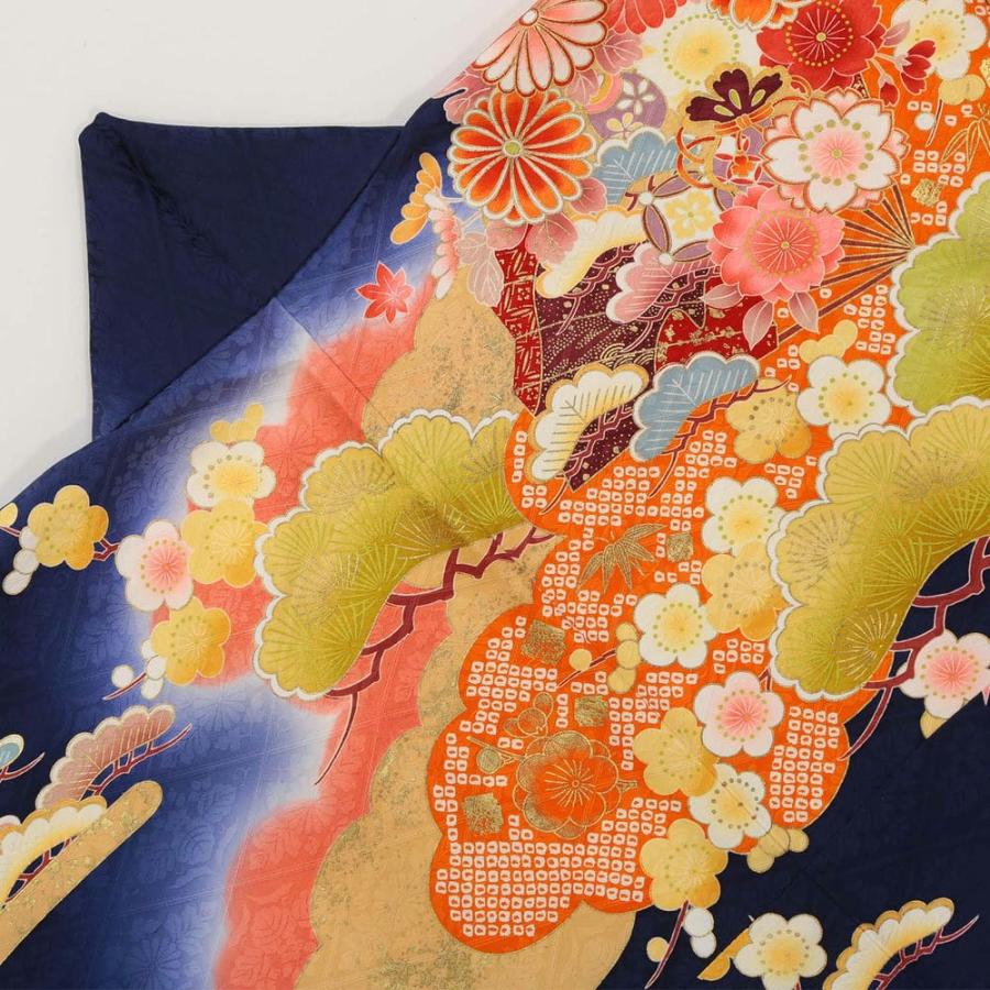 正絹小紋反物149(オレンジ系、ボカシた花柄)