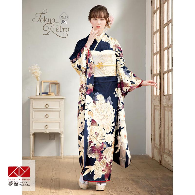 振袖 未仕立て お誂え 新品 成人式 ブランド 東京レトロ 濃紺 菊に蔦